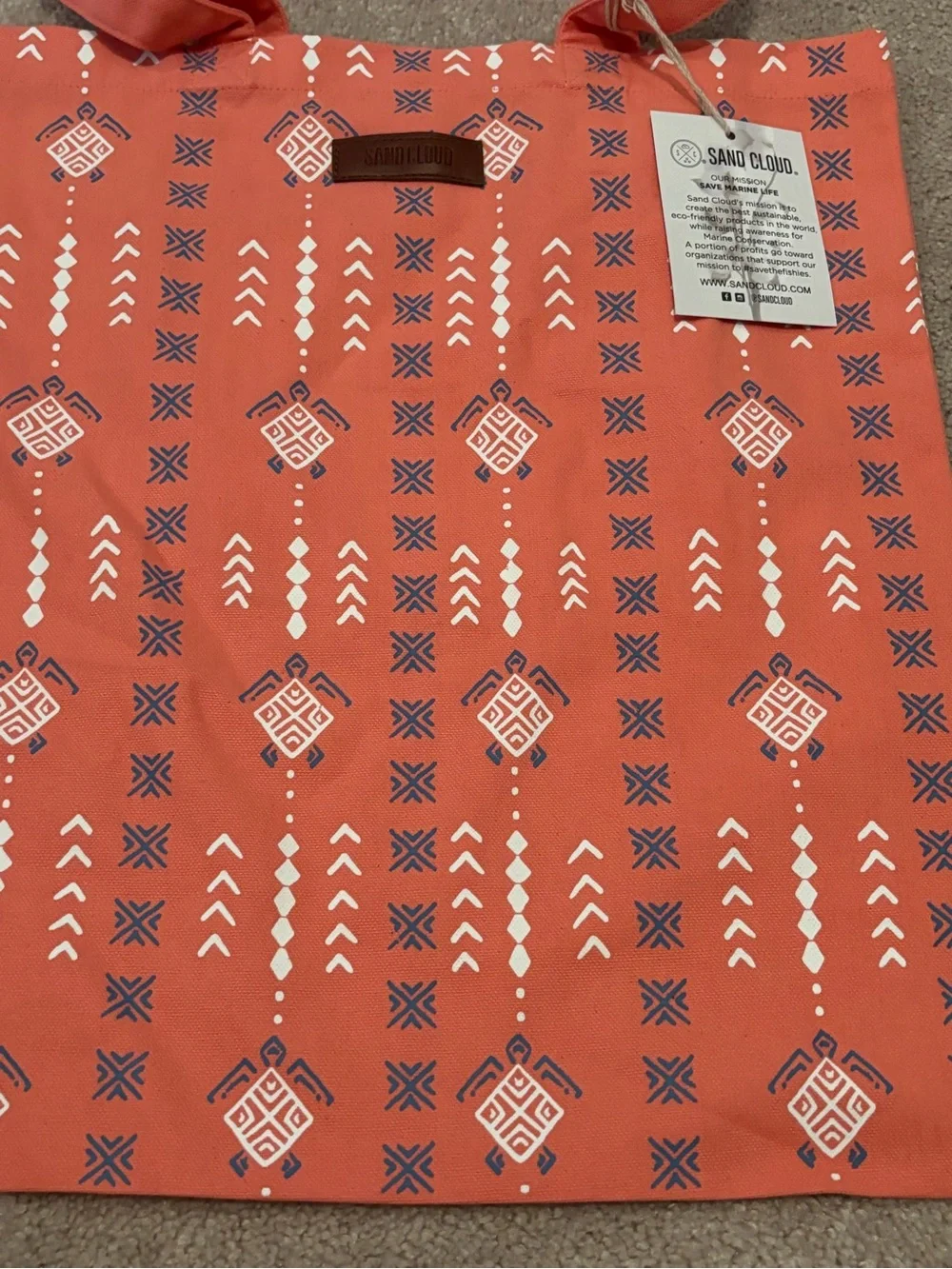 Sand Cloud Everyday Tote Organic Cotton Coral Patterned Tote Bag Marine Life New